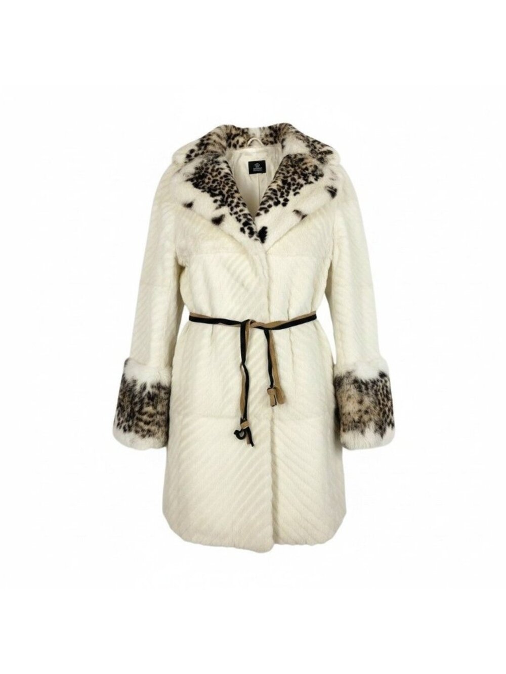 Versace Jeans Couture Leopard Pattern Fur Coat White